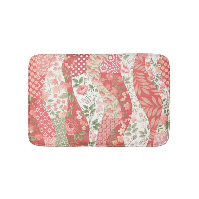 Patchwork-Rose: nahtloses Musterdesign. Badematte (Vorderseite)