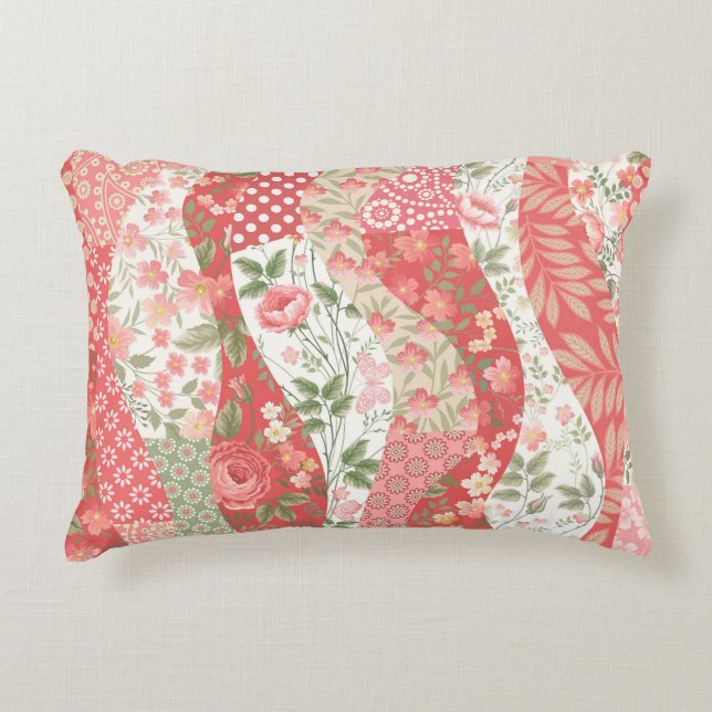 Patchwork-Rose: nahtloses Musterdesign. Dekokissen (Vorderseite)