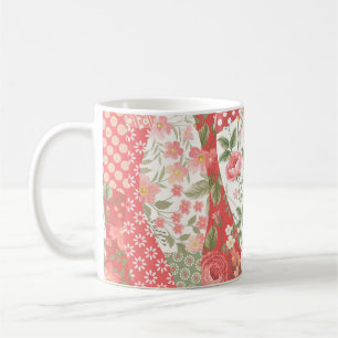 Patchwork-Rose: nahtloses Musterdesign. Kaffeetasse