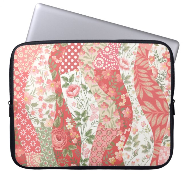 Patchwork-Rose: nahtloses Musterdesign. Laptopschutzhülle (Vorderseite)