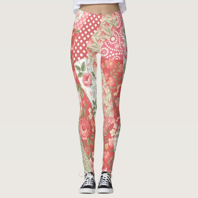 Patchwork-Rose: nahtloses Musterdesign. Leggings (Vorderseite)