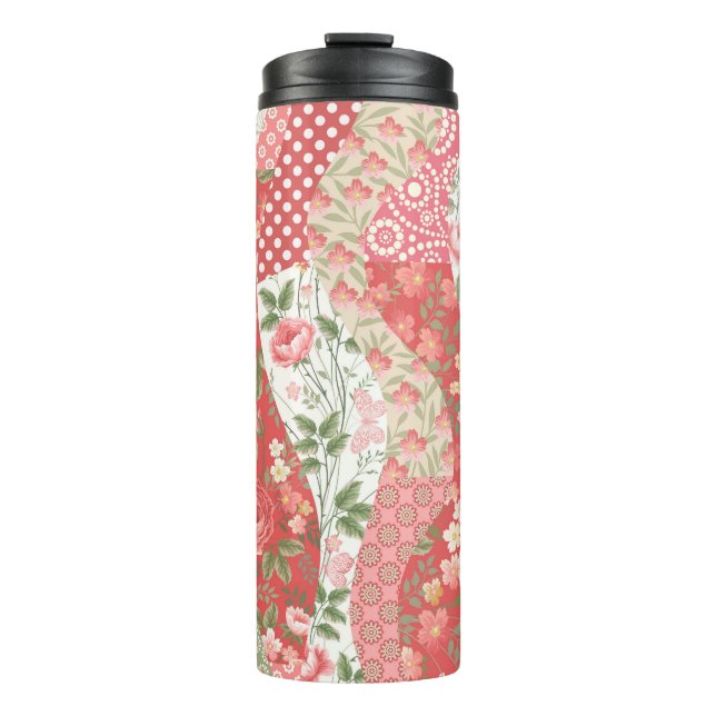 Patchwork-Rose: nahtloses Musterdesign. Thermosbecher (Vorderseite)