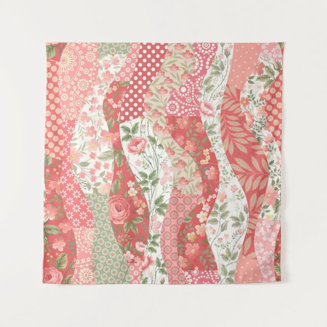 Patchwork-Rose: nahtloses Musterdesign. Wandteppich (Vorderseite)