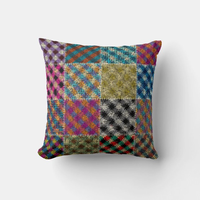 Patchwork Rough Leinwand Squares Vintag Kissen (Vorderseite)
