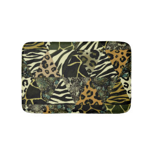 Patchwork Safari: Aquarell Animal Print. Badematte