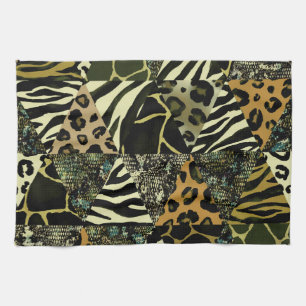 Patchwork Safari: Aquarell Animal Print. Geschirrtuch