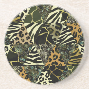 Patchwork Safari: Aquarell Animal Print. Getränkeuntersetzer