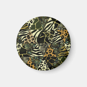 Patchwork Safari: Aquarell Animal Print. Magnet