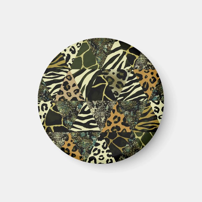 Patchwork Safari: Aquarell Animal Print. Magnet (Vorne)