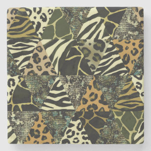 Patchwork Safari: Aquarell Animal Print. Steinuntersetzer