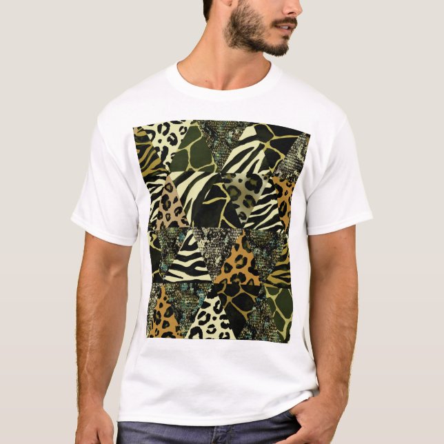 Patchwork Safari: Aquarell Animal Print. T-Shirt (Vorderseite)