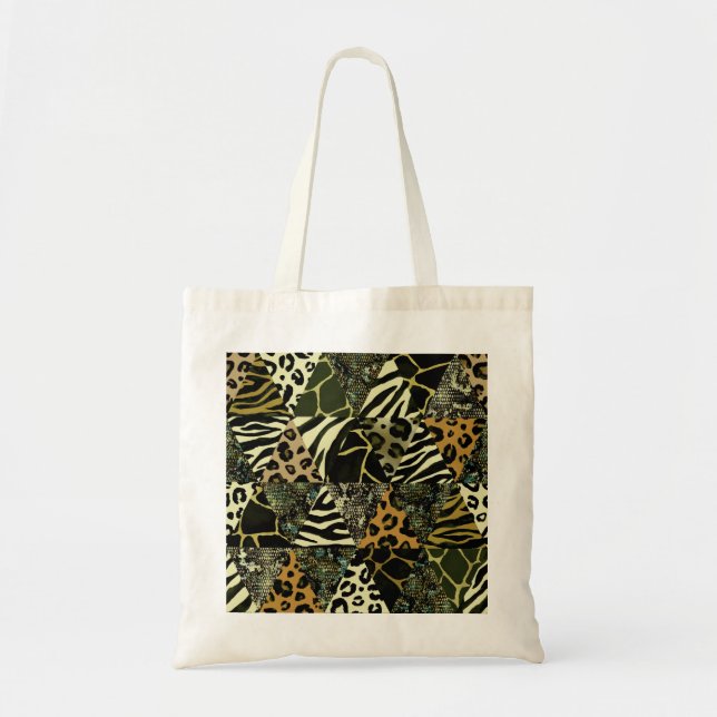 Patchwork Safari: Aquarell Animal Print. Tragetasche (Vorne)