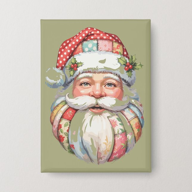 Patchwork Santa Claus Christmas Retro Button (Vorderseite)
