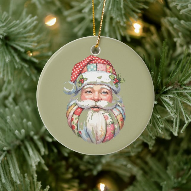 Patchwork Santa Claus Christmas Retro Keramik Ornament (Baum)
