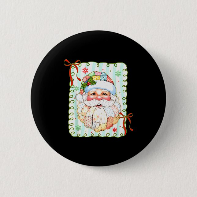 Patchwork Santa Claus Face Coquette Merry Christma Button (Vorderseite)