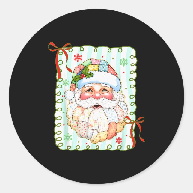 Patchwork Santa Claus Face Coquette Merry Christma Runder Aufkleber (Vorderseite)