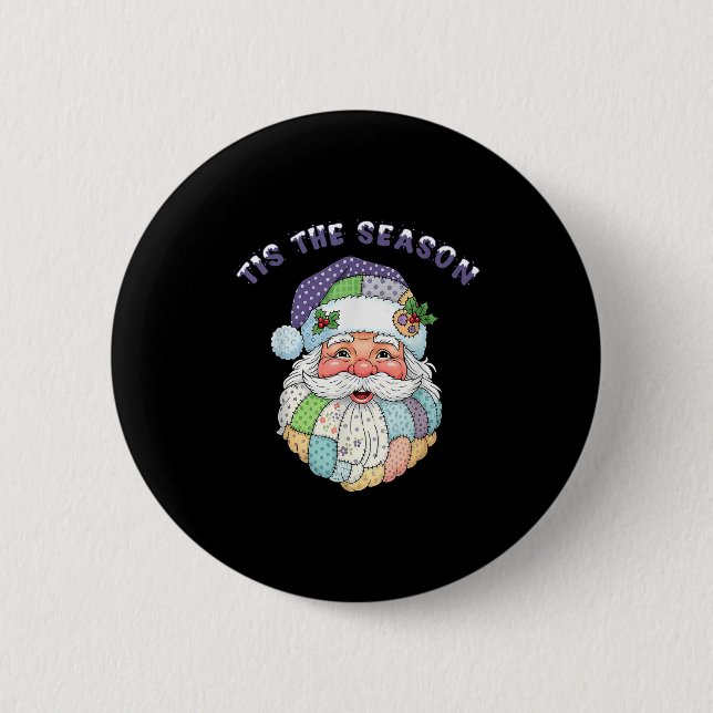 Patchwork Santa Claus Face Preppy Girly Christmas  Button (Vorderseite)