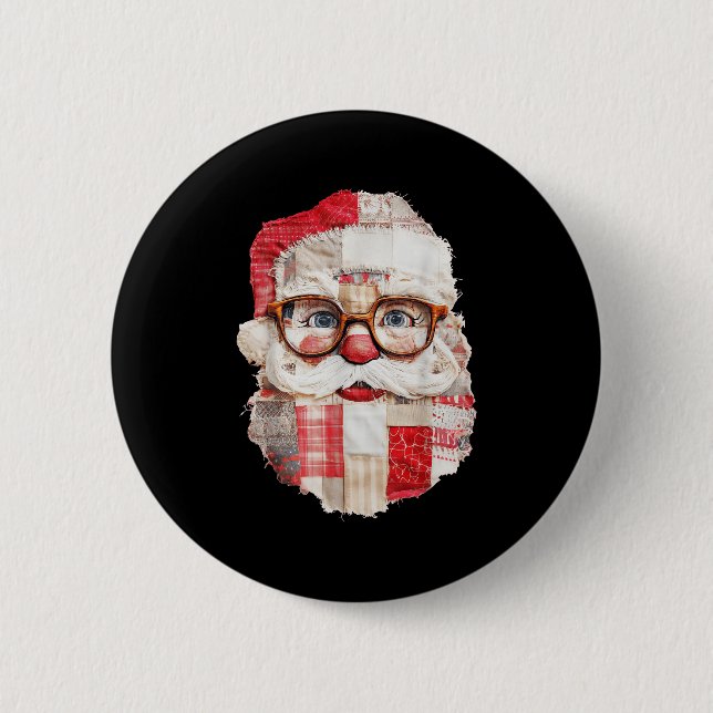 Patchwork Santa Claus Face Preppy Girly Christmas  Button (Vorderseite)