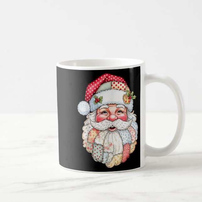 Patchwork Santa Claus Face Preppy Girly Christmas  Kaffeetasse (Rechts)