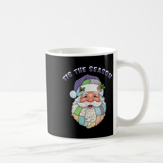 Patchwork Santa Claus Face Preppy Girly Christmas  Kaffeetasse (Rechts)