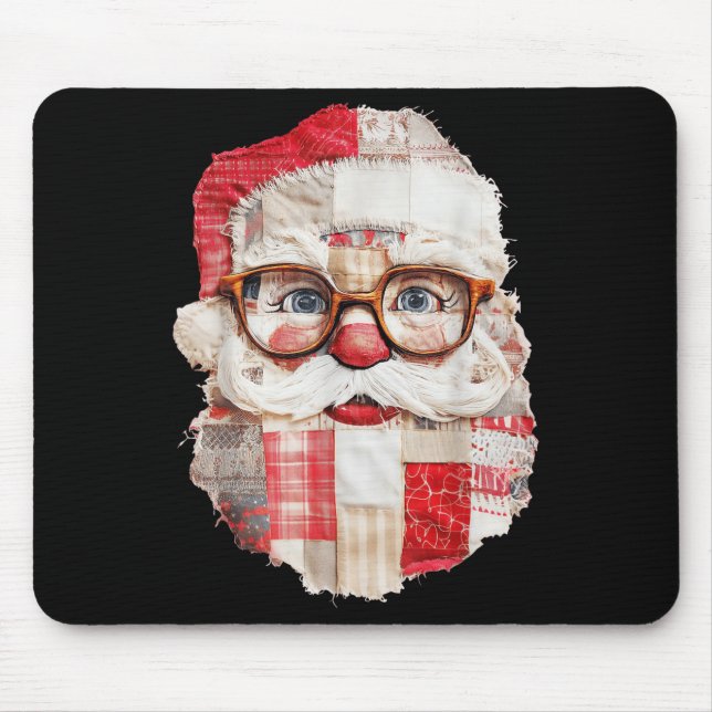 Patchwork Santa Claus Face Preppy Girly Christmas  Mousepad (Vorne)