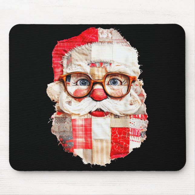 Patchwork Santa Claus Face Preppy Girly Christmas  Mousepad (Vorne)