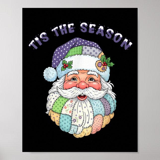 Patchwork Santa Claus Face Preppy Girly Christmas  Poster (Vorne)
