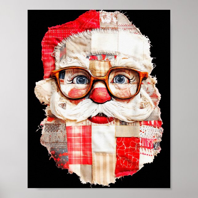 Patchwork Santa Claus Face Preppy Girly Christmas  Poster (Vorne)