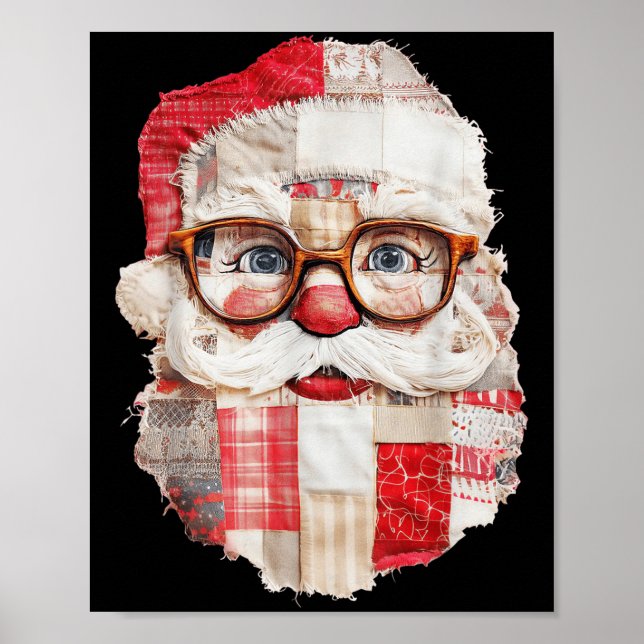 Patchwork Santa Claus Face Preppy Girly Christmas  Poster (Vorne)