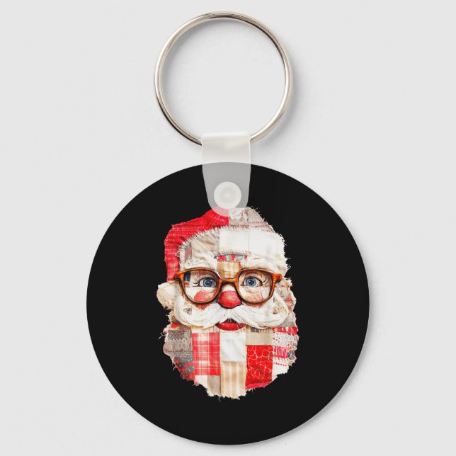 Patchwork Santa Claus Face Preppy Girly Christmas  Schlüsselanhänger (Vorderseite)