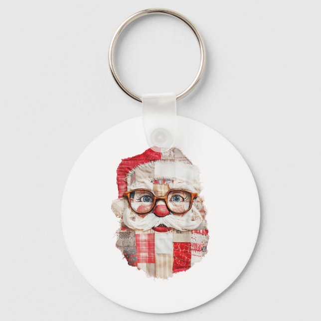 Patchwork Santa Claus Face Preppy Girly Christmas  Schlüsselanhänger (Vorderseite)