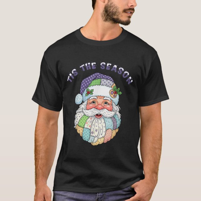 Patchwork Santa Claus Face Preppy Girly Christmas  T-Shirt (Vorderseite)