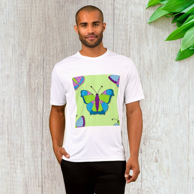 Patchwork-Schmetterlingsmuster auf Grün T-Shirt (Von Creator hochgeladen)