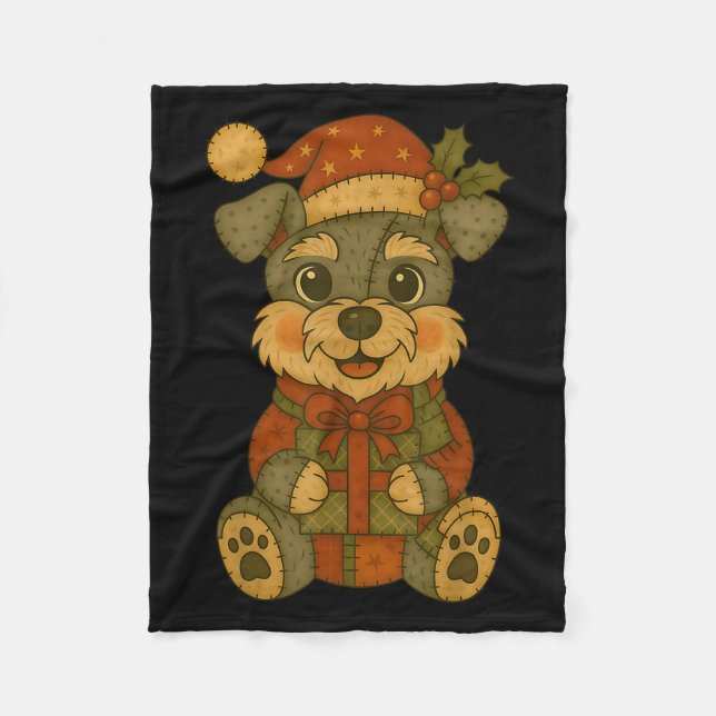 Patchwork Schnauzer Dog mit Weihnachtsmannmütze fü Fleecedecke (Vorderseite)