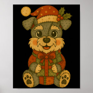 Patchwork Schnauzer Dog mit Weihnachtsmannmütze fü Poster