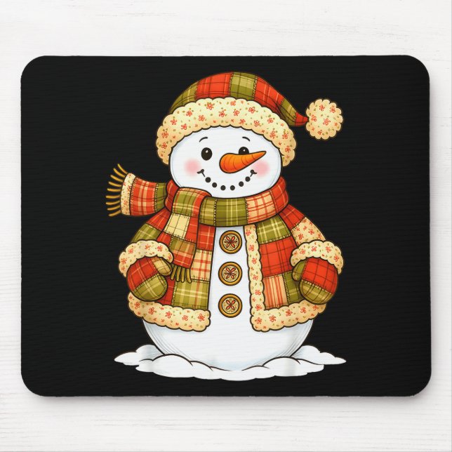Patchwork-Schneemann Retro Lustiger Schneemann Wei Mousepad (Vorne)