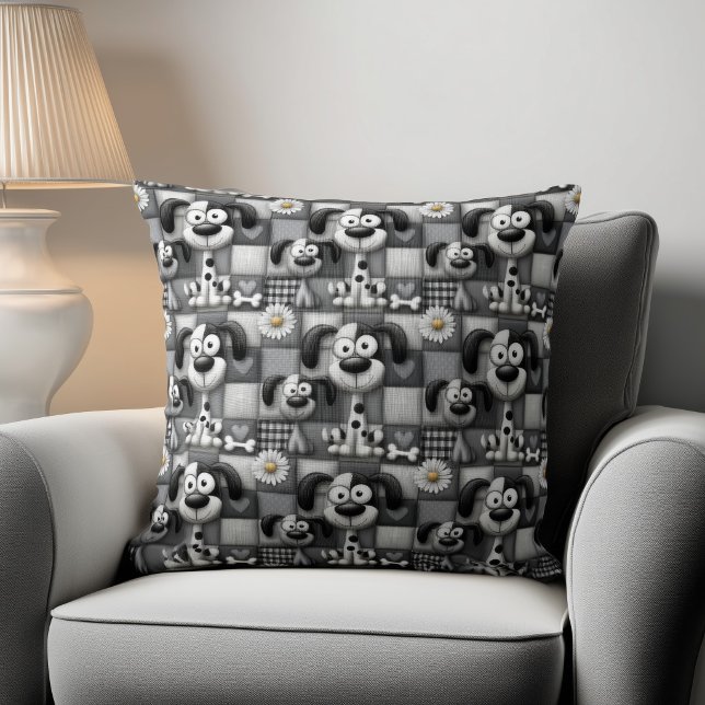 Patchwork Schwarz-Weiß-Hundemuster Kissen (Von Creator hochgeladen)