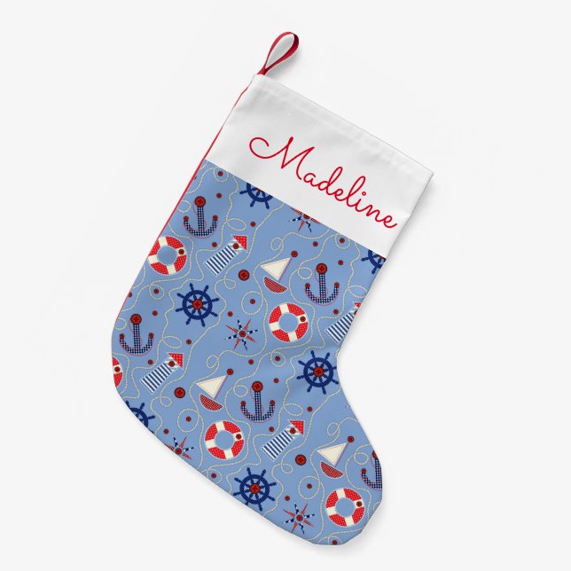 Patchwork-Seeentwurf | addieren Ihren Namen Kleiner Weihnachtsstrumpf (Vorderansicht (hängend))