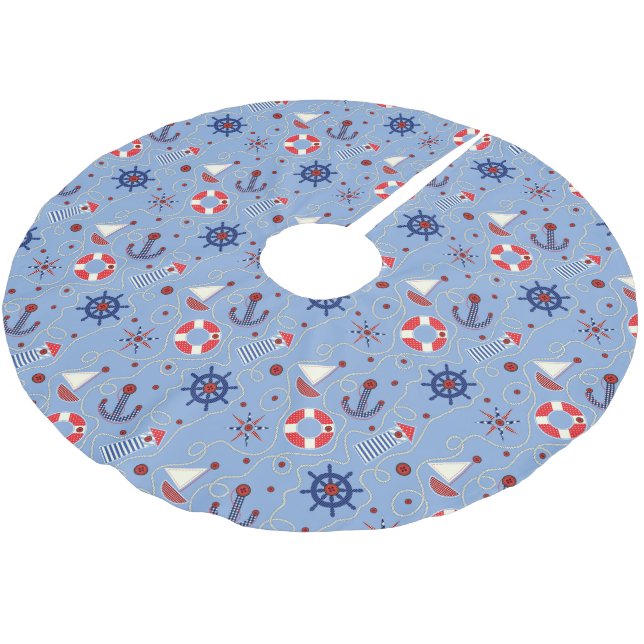 Patchwork-Seeentwurf Polyester Weihnachtsbaumdecke (Schrägansicht)