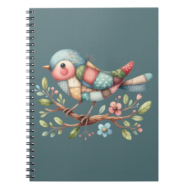 Patchwork-Singvogel auf blühendem Ast Notizblock (Vorderseite)