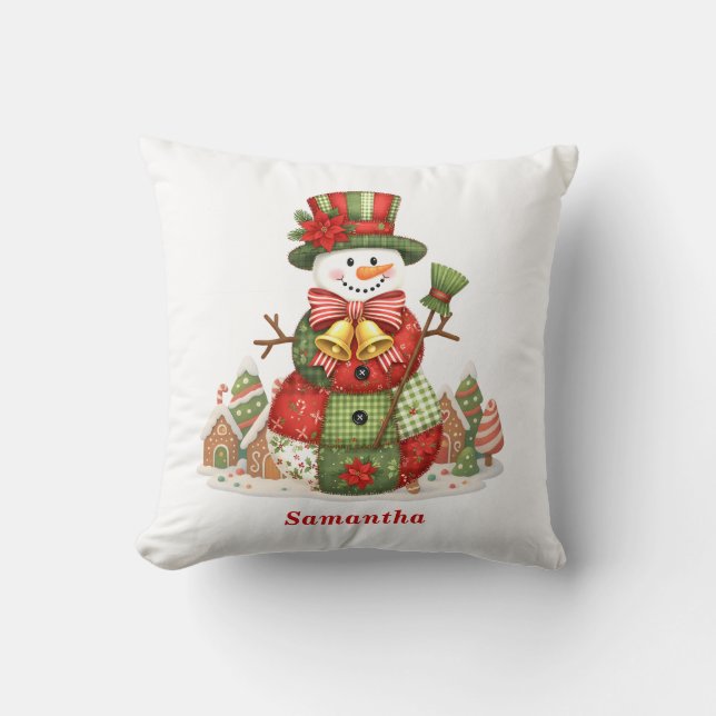 Patchwork Snowman Christmas Kissen (Vorderseite)