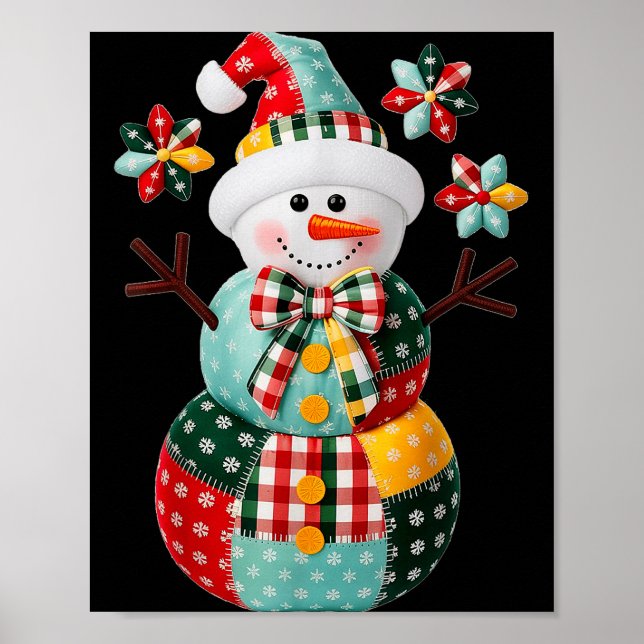 Patchwork Snowman Christmas Preppy Cute Xmas Men W Poster (Vorne)
