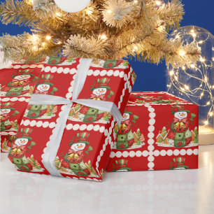 Patchwork Snowman Christmas Red Geschenkpapier