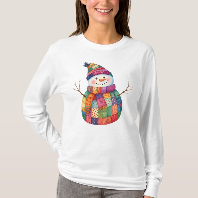 Patchwork Snowman Colorado Winterweihnachtsfest T-Shirt (Vorderseite)