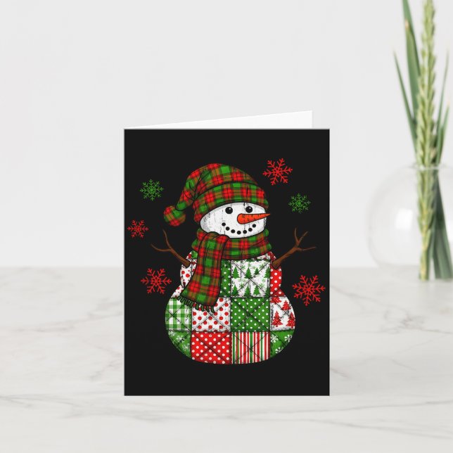 Patchwork Snowman, Retro Funny Christmas  Karte (Vorderseite)