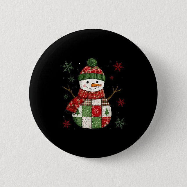 Patchwork Snowman Retro Funny Christmas Snowman Ho Button (Vorderseite)