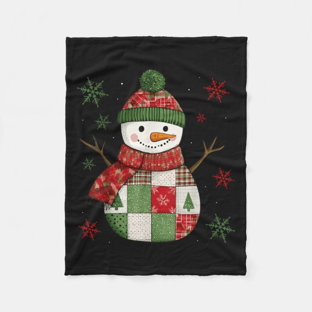 Patchwork Snowman Retro Funny Christmas Snowman Ho Fleecedecke (Vorderseite)