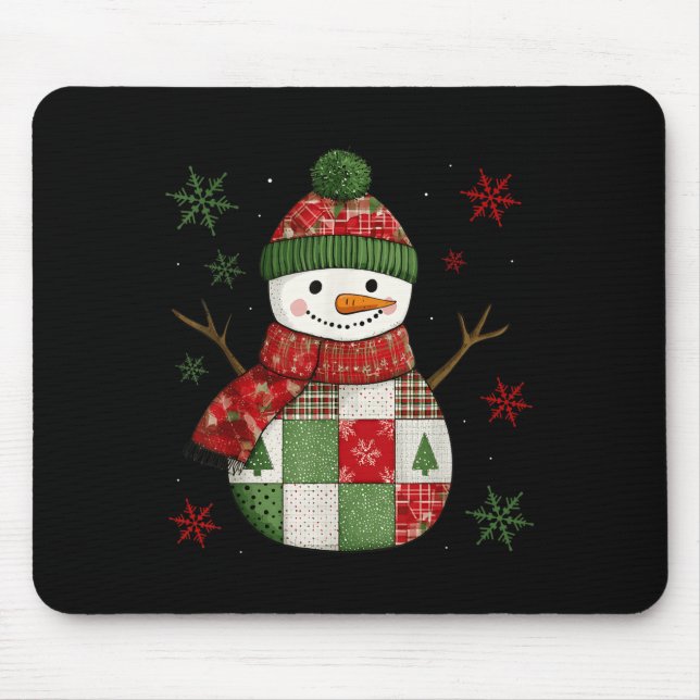 Patchwork Snowman Retro Funny Christmas Snowman Ho Mousepad (Vorne)