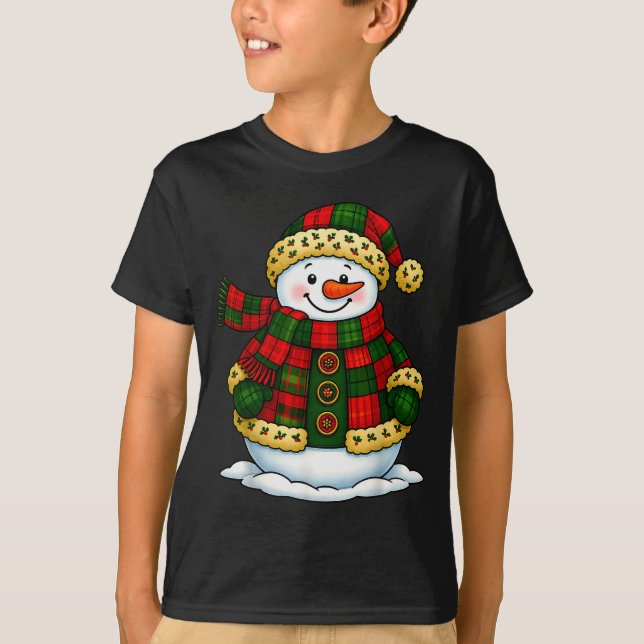 Patchwork Snowman Retro Funny Christmas Snowman Ho T-Shirt (Vorderseite)