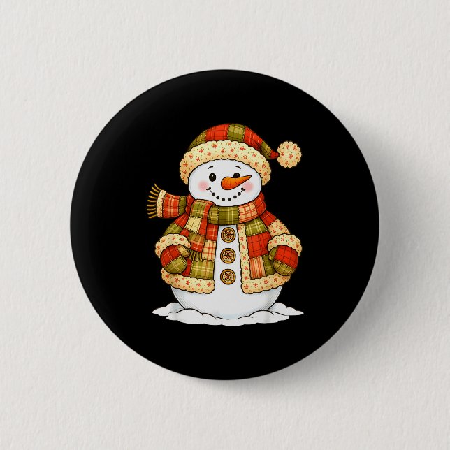 Patchwork Snowman Retro Funny Snowman Holiday Chri Button (Vorderseite)